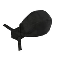 Detail of adjustable black chef bandana hat with straps made of smooth textile fabric - Black
