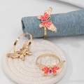 Golden butterfly napkin ring with pink enamel wings and sparkling crystal accents - Z1215-PI Pink Enamel Gemstone Butterfly