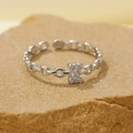 Adjustable S925 sterling silver ring featuring a sparkling diamond-set letter Z design - Silver-Letter Z