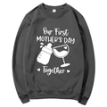 Grey Mama Est 2025 Coquette Hoodie with Our First Mother's Day Together print - Dark Gray