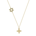 Collana bohémien dorata con ciondolo a stella esagonale e croce con perle naturali - Croce Esagramma / Oro