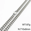 Silver Cuban link chain necklace in stainless steel, size 710x8mm and weight 87g - 8mm x 710mm