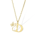 Golden stainless steel necklace featuring cutout letter D with feminine profile design - Letter D