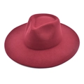 Macro shot of the burgundy wide-brimmed wool fedora hat with a teardrop crown - M (56-58cm) / Burgundy