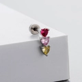 Titanium steel cartilage stud with three heart-shaped red pink and yellow zircons - Three-Color Gradient Heart Style (A23-1#) / Single Piece