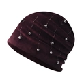 Detail of burgundy chenille knit hat with silver bead accents and pleated texture - Adjustable / Wine Red With Steel Beads
