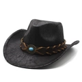 Vintage black western cowboy hat with cracked texture and turquoise beaded leather band - M (56-59cm) / Black (Texture)