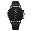 Minimalist black moon phase quartz watch for men with matte leather strap and black dial - Silver Scale Black Hands Black Strap