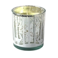 Silver plated frosted glass candle jar with elk forest pattern and double wicks - Silver Christmas Branch
