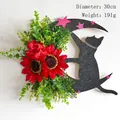 Detail of 30cm Halloween moon cat wreath with sunflowers and dimensions for home decor - Diameter 30cm / Red Sunflower Five-pointed Star Cat