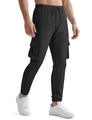 Pantaloni cargo neri da uomo in tessuto testurizzato con coulisse in vita - S / Nero