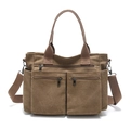 Große dunkelkhaki Segeltuchtasche mit Mehrfachtaschen-Design und Trageriemen - 36*13*27 / Braun