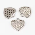 Silver-plated heart-shaped charm with pavé-set clear zircon and honeycomb hollow back - Mini Heart Type A - No Ring / White Gold