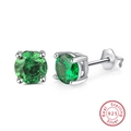 Elegant S925 sterling silver stud earrings featuring round-cut green gemstones on white background - Green Gemstone Studs SE84-LV / Green