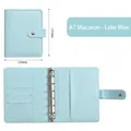 A7 Macaron lake blue PU leather binder with 6-ring metal clip and internal card slots - A7 Macaron Blue Shell