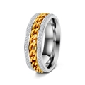 Two-tone spinner ring with double row of diamonds and golden Cuban chain inlay - US 5 / Silver & Gold