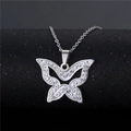 Minimalist stainless steel butterfly pendant necklace with white enamel and sparkling crystals - NZ35 Butterfly White Enamel