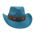 Western Türkis Cowboyhut aus Wildlederimitat mit Longhorn-Lederband Verzierung - Einheitsgröße / Malachitgrün