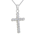 Silver stainless steel necklace featuring a crystal-encrusted cross pendant on an O-chain - Silver N0020S