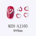 Macro view of 9x9mm red heart nail art charms with silver alloy base for manicures - Exquisite Alloy Red Rhinestone (AJ105)