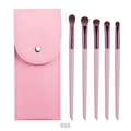 Pink 5-piece makeup brush set with brown bristles and a matching PU leather pouch - Peach 5Pcs Eye Brush Set