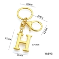 Gold stainless steel alphabet H keychain accessory with dimensions and weight specs - Letter H