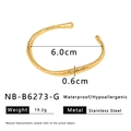 Gold plated stainless steel bangle with hammered lava texture and waterproof coating - Lava Hammered Style (NB-B6273-G) / Gold