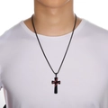 Cross pendant necklace with baseball stitching on black chain for sports enthusiasts - With Chain / Black