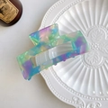 Minimalist gradient acetate square hair claw clip with iridescent purple and yellow pattern - Blue Green 10.5cm