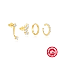 Four-piece S925 sterling silver gold earring set with sparkling geometric zircons - Gold Style 1