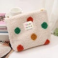 Trousse à maquillage en polaire sherpa blanc chaud avec pois colorés 3D et zip doré - Pochette à Pois