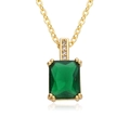 Macro shot of rectangular emerald-cut green stone pendant with a gold chain and white diamonds - Emerald Green Rectangular Style (B299)