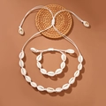 Bohemian style shell necklace and bracelet set with white woven adjustable cords - By0011-seashell Necklace Set (white)