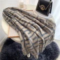 Detailed texture of gray beige geometric cotton linen scarf on a white table setting - Grey Beige Geometric