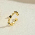 Französischer Vintage-Ring 14K vergoldet mit Evil Eye Emaille und Kristallen - Schwarz