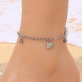 Cavigliera in acciaio inossidabile argento con pendenti a cuore e sfere da spiaggia - Stile Cuore Argento (KJ267-Z)