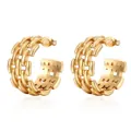 Macro view of gold chain link C-shaped earrings in polished stainless steel - Gold (MS-130)