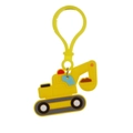 Close-up of yellow cartoon excavator keychain with grey tracks on white background - Excavator Keychain-11