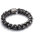 Bracciale teschio punk vintage da uomo in acciaio inossidabile finitura argento - 18.5cm / Argento Antico (KB81843-BD)