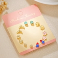 Set of 12 pairs of golden titanium steel earrings featuring hearts and flowers - Gold Multi Heart (E1886-1)