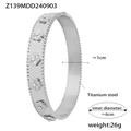 Zilveren titaniumstalen manchetarmband met bloemenreliëf en kralenrand voor dames - Bangle / Zilver