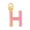Golden letter H pendant with pink enamel inlay for custom necklaces and bracelets - Pink - Letter H