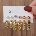 Gold 4-Pair Set Pearl and Gold Ball Style (E0850-1)