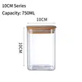 Square 750ml glass storage jar with airtight bamboo lid for kitchen grain organization - 10x10cm (750ml)
