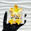 Frangipani hair clip set with white and yellow gradient marble effect resin flowers - Crafted Orange Set (includes Card)