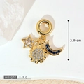 Golden travel charm with micro-paved zircon stars, sun, and blue moon on a ring base - Gold Star Moon Sun Style (SMP53385)