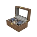 Boîte à montres vintage en noyer avec 3 emplacements et doublure en velours doux - Boîte À Montres 3 Emplacements En Noyer Noir/Intérieur Gris