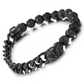Bracciale punk da uomo con pietre laviche nere, catena in metallo e charm a teschio - Catena Cubana Pietra Lavica Giuntata / Nero