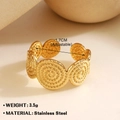 Adjustable golden stainless steel ring with modern spiral ripple texture design - Spiral Ripple 584 / Gold