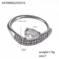 Silver stainless steel ring featuring a pear-cut zircon and twisted pavé band - US 7 / Silver White Zircon